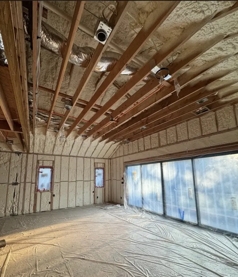 Interior walls and ceiling insulated with spray foam during new construction in Salinas